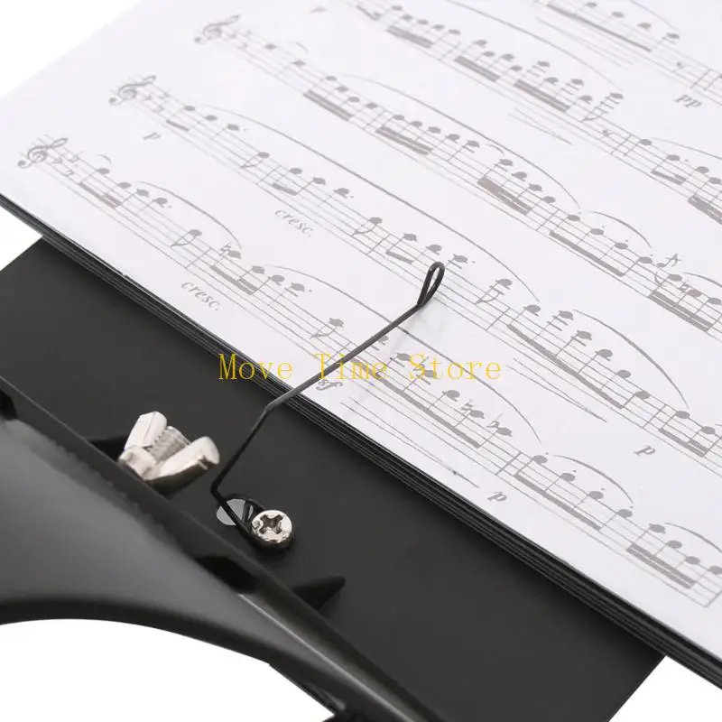 92ME Flute Lyre Sheet Music Holder with Forearm Strap, Black Folder and 5 Sleeves, Adjustable Music Support for Band Rehearsal
