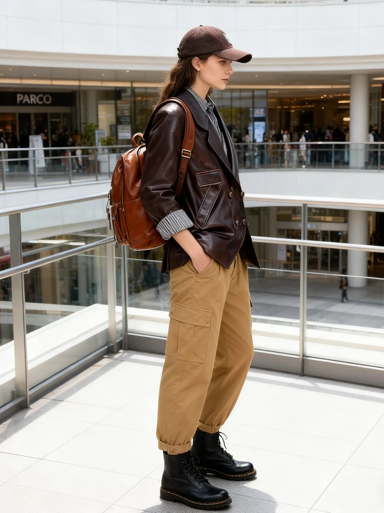 

Ретро куртка из искусственной кожи с лацканами, женская повседневная свободная однобортная однотонная куртка, пальто, женская новая осенняя классическая шикарная уличная верхняя одежда