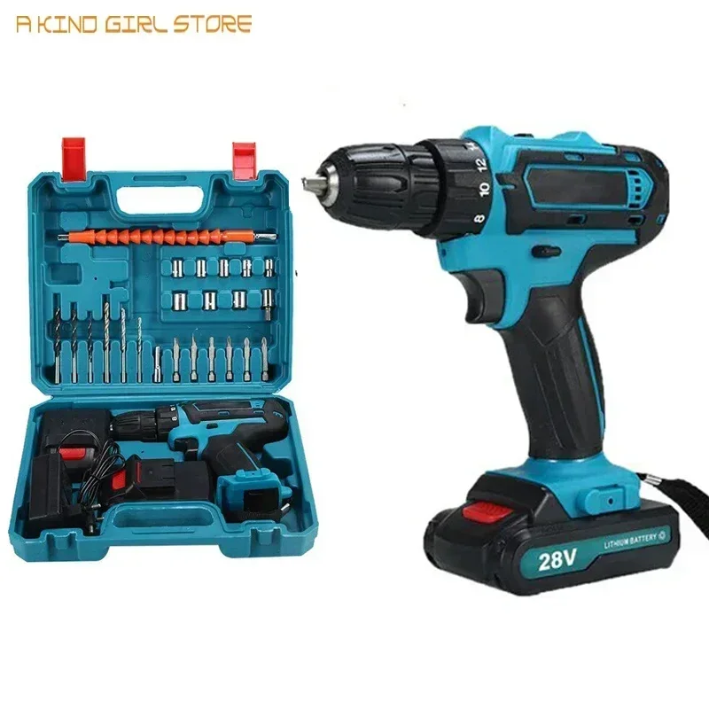 28V Cordless Impact Drill High-power Rechargeable Electric Drill Lithium Battery 1350rpm Speed Multifunctional  Screwdriver