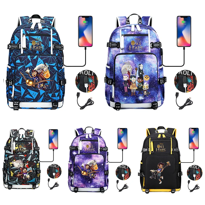 The Owl House Multifuction Boys Girls Students Schoolbag Large Capacity Laptop Bag Waterproof USB Charging Backpack Mochila