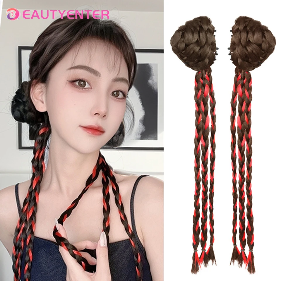 

BEAUTYENTER Wig Braid Claw Clip Highlighted Color High Ponytail Sweet Cool Boxing Braid Half-tied Hair Twist Braid