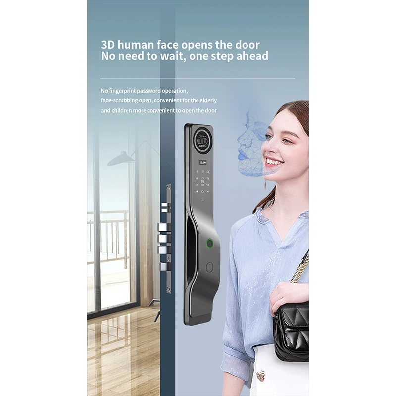 3D Face Recognition Camera Smart Electronic Door Lock Tuya WiFi App Digital Fingerprint Keyless Security Access Smart Lock