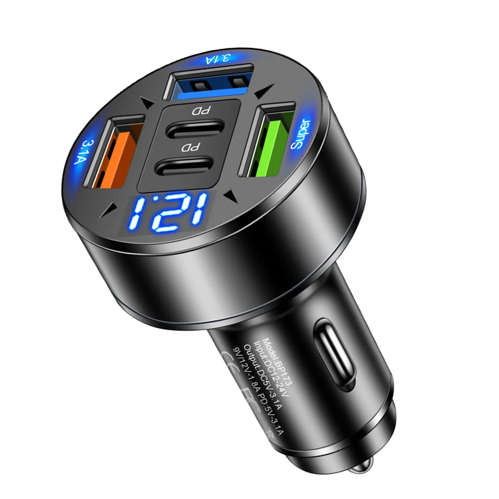 Fast Car Charger Multi-Ports 3USB2PD Car Charger Type C Pd Super Fast Charging Mobile Phone Socket Adapter in Car for Family