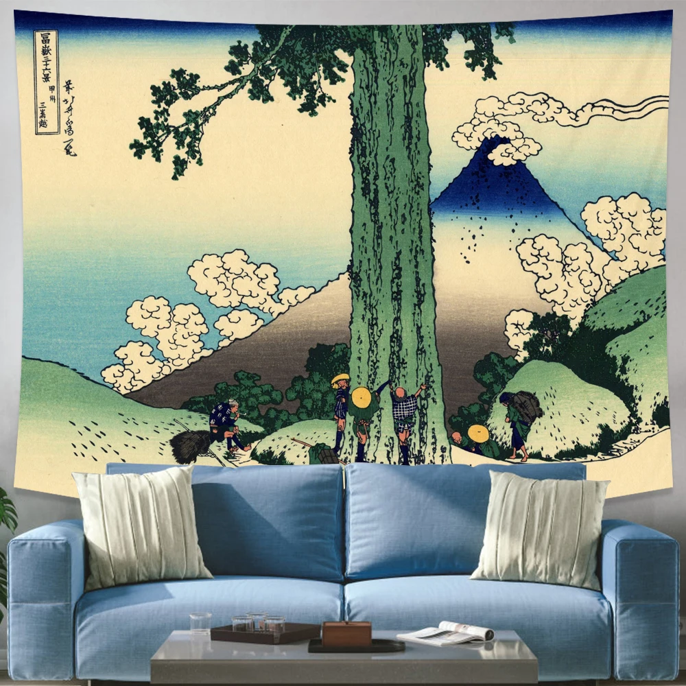 Home Decoration Japan Mount Japanese Tapestry Art Printed  Kanagawa Big Wave Wall Hanging Decorative