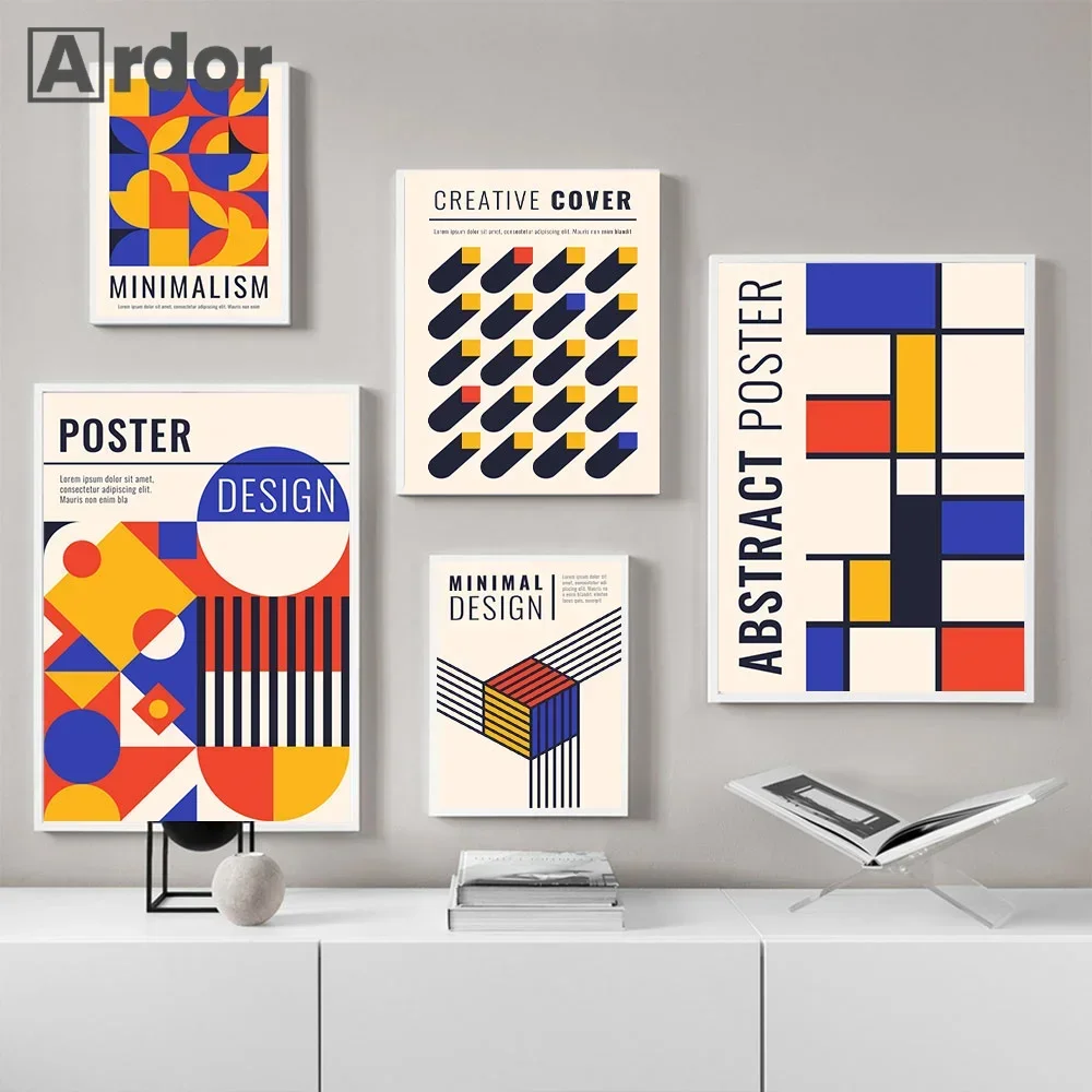 

Bauhaus Modern Abstract Geometric Line Poster Nordic Wall Art Canvas Painting Blue Yellow Print Wall Pictures Living Room Decor