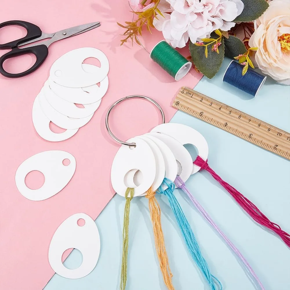 100PCS Needlework Thread Organiser, Teardrop Shape Paper Winding Thread Board Card, Embroidery Thread Organiser with 1 Iron