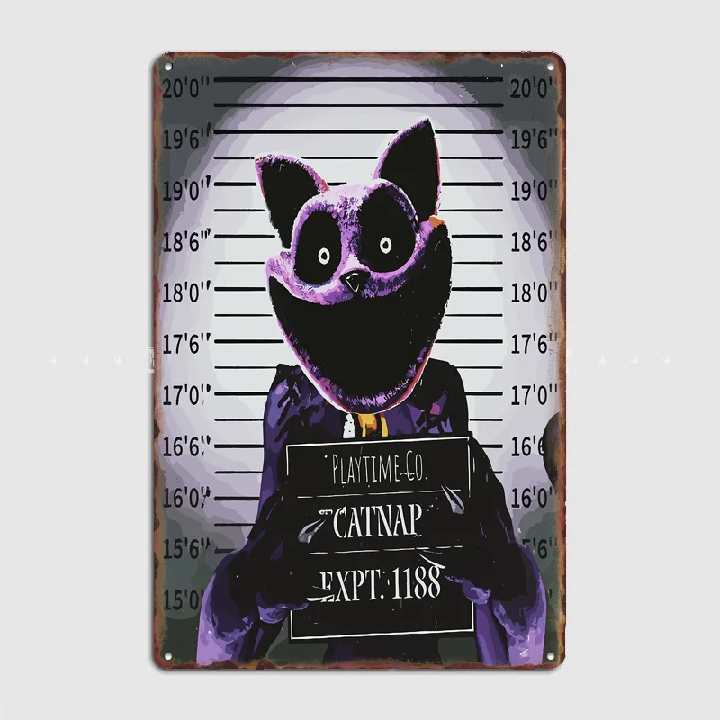 CatNap Mugshot from Poppy Playtime - Póster de metal, cartel vintage personalizado para pub, dormitorio, decoración de pared interior del hogar, decoración de habitación