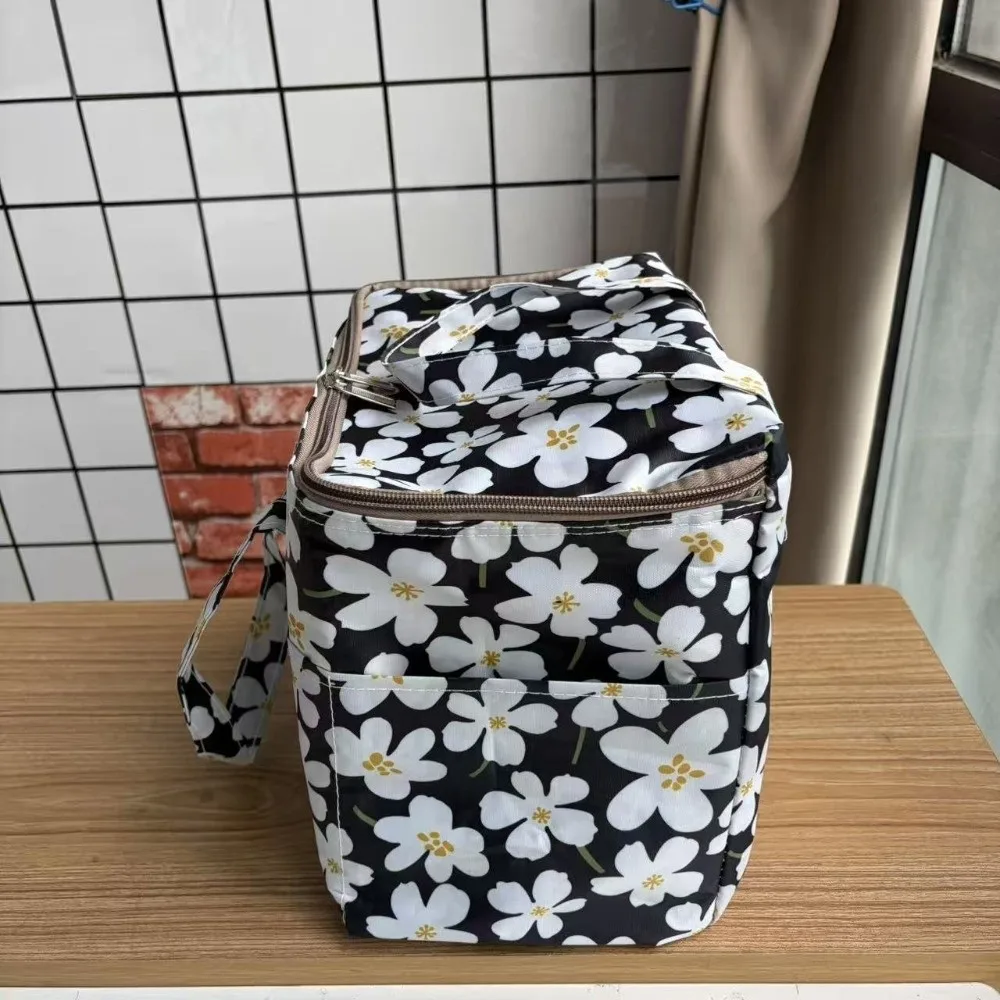 Handheld Oxford Fabric Floral Print Insulated Bag Large Capacity Oilproof Thermal Tote Waterproof Reusable Cooler Bag Office