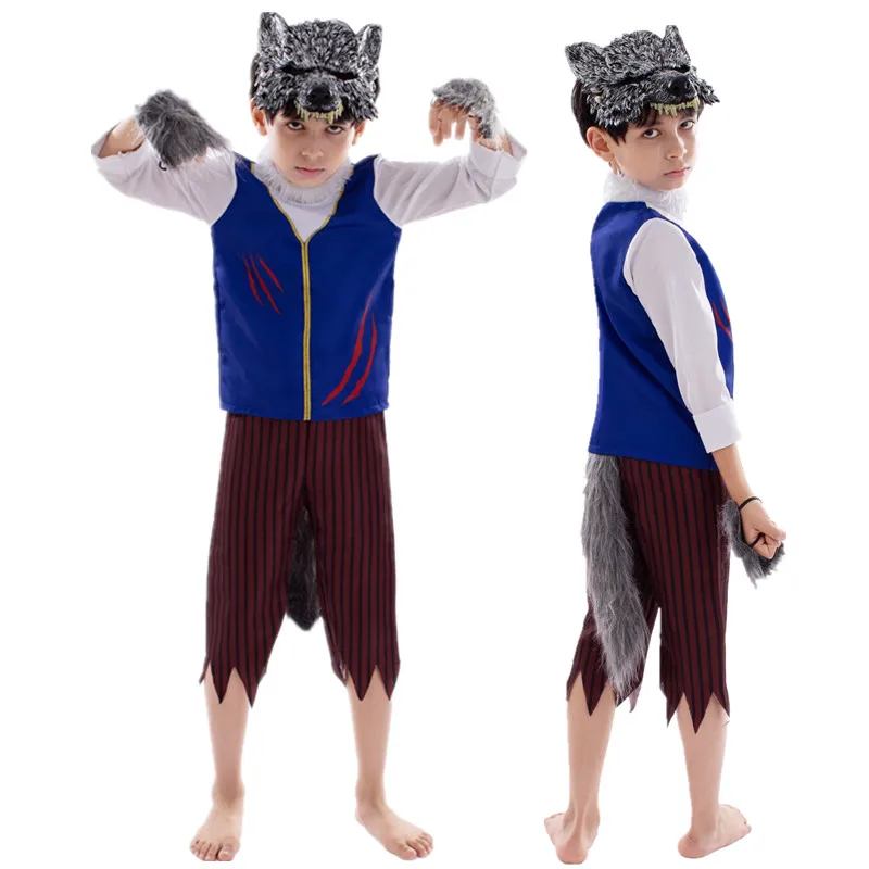 

Halloween New Moon Wolfman Role Play Cos Children Wolf Grandmother Performance Kindergarten Animal Outfit Stage Costume