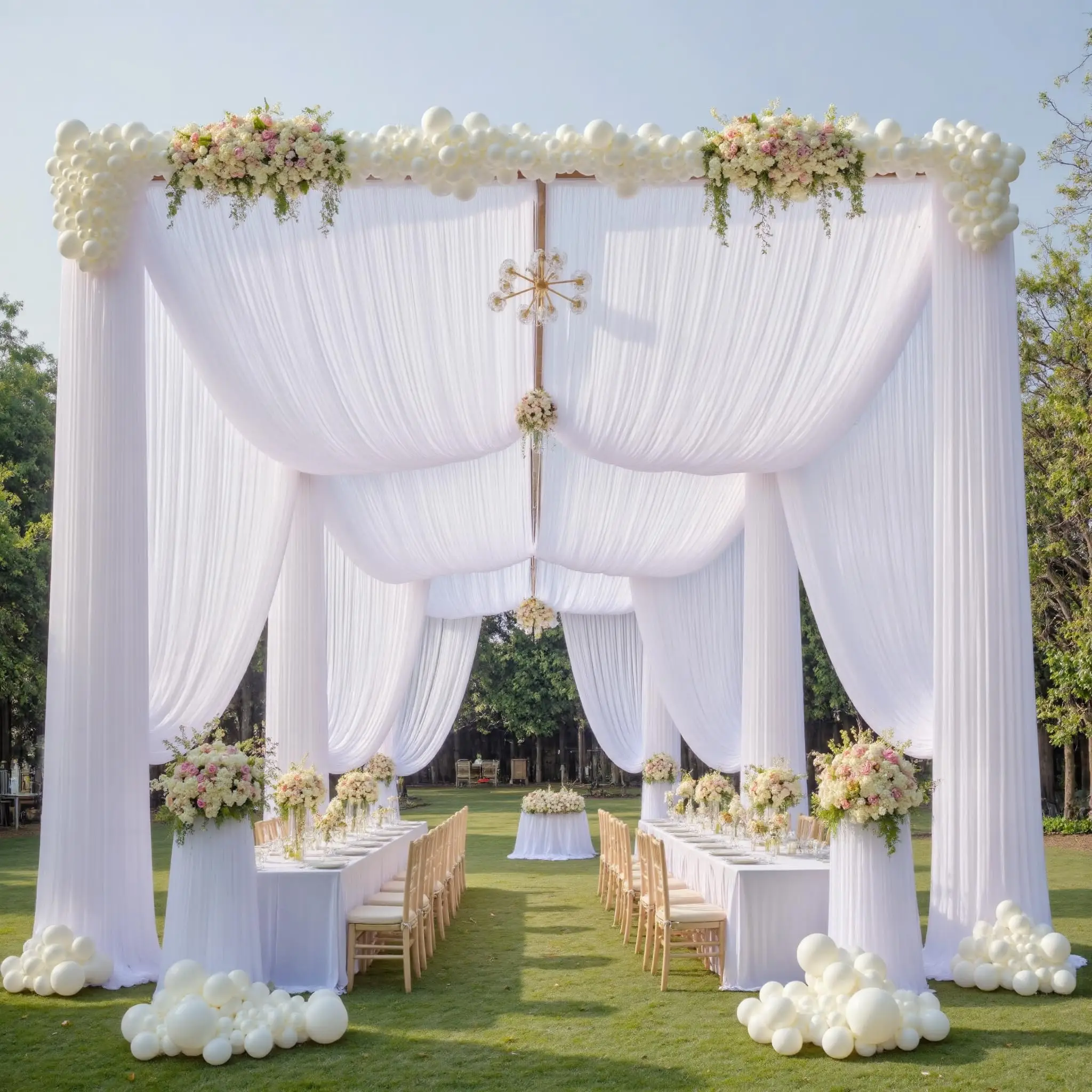 5FTx20FT White Backdrop Ceiling Drapes Wrinkle Free Tent Draping Curtains for Wedding Ceremony Birthday Parties with Rod Pocket