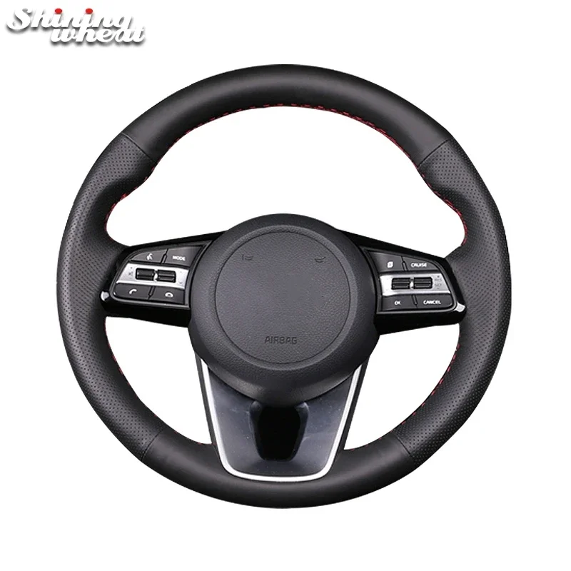 Shining wheat Black Artificial Leather Steering Wheel Cover for Kia K5 Optima 2019 Cee'd Ceed 2019 Forte Cerato (AU) 2018