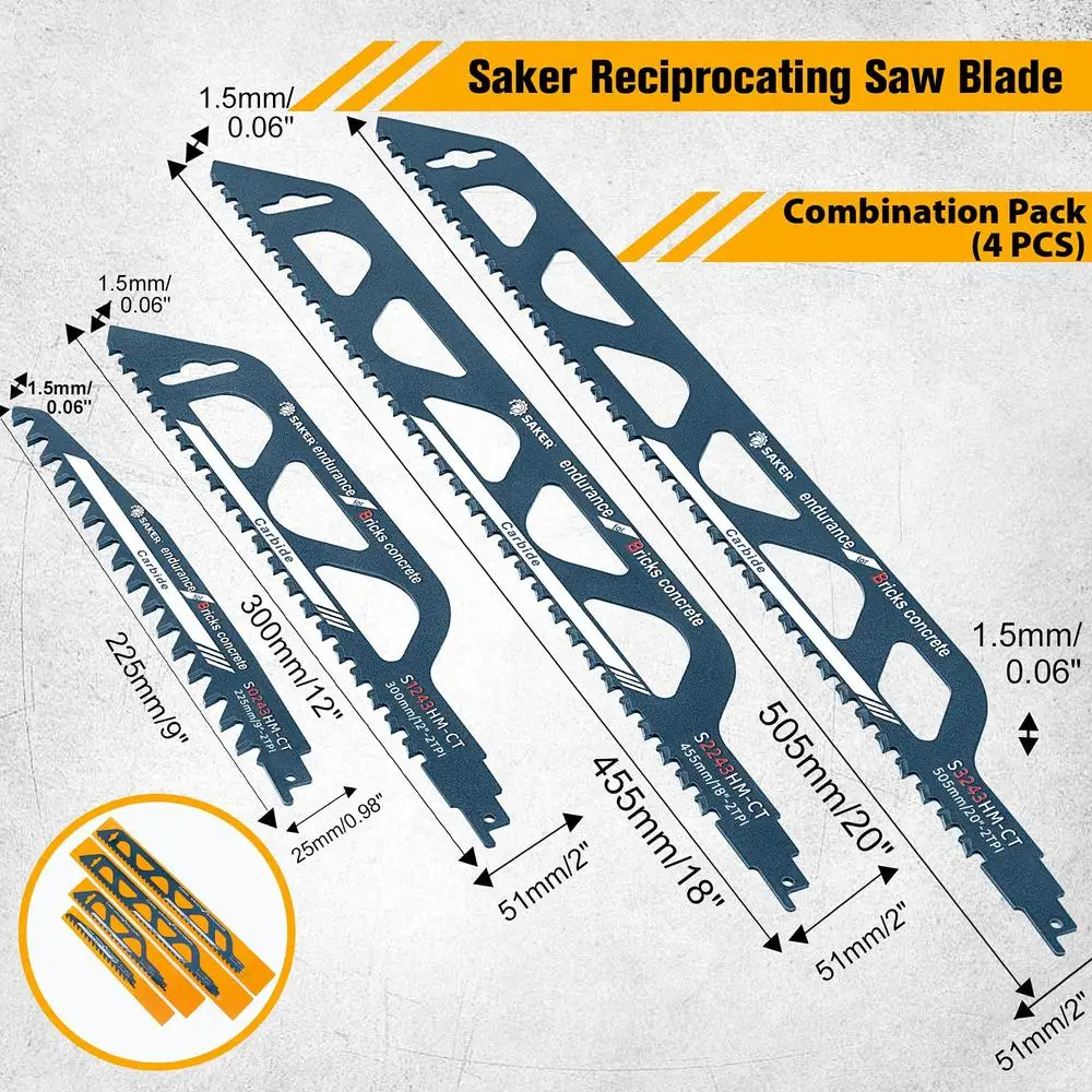 Reciprocating Saw Blades Multi-Function Carbide Teeth Precision Cutting 4 PCS Pack