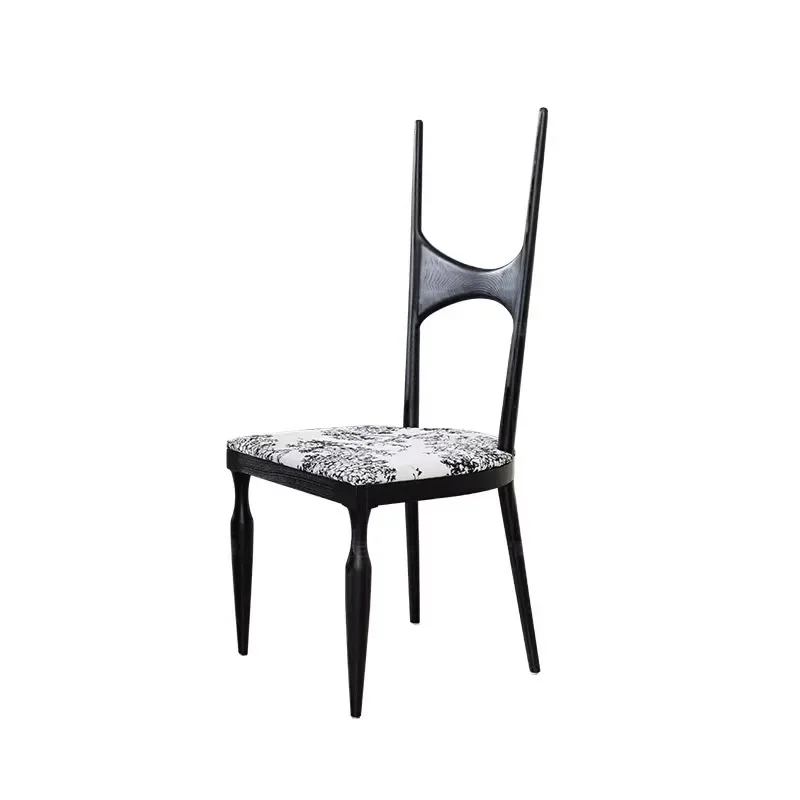 

Designer French retro solid wood dining chair, modern simple backrest home light luxury desk chair