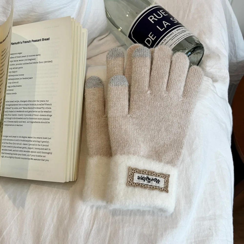 New Touchscreen Function Five-finger Touchscreen Gloves Thickened Keep Warm Woolen Gloves Fleece Mittens Autumn Winter