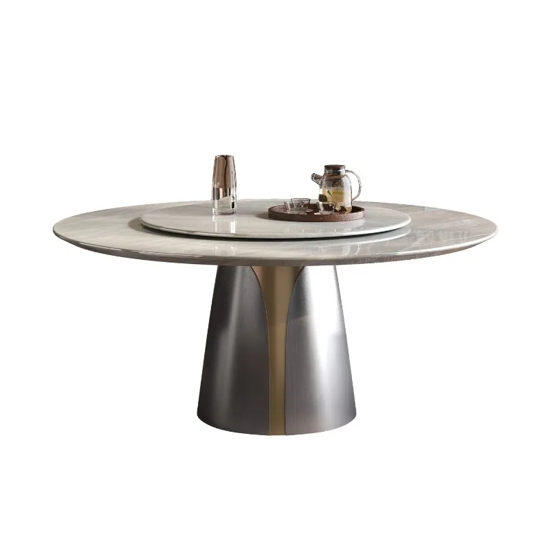 

Marble dining table and chair combination, minimalist Italian natural, high-end villa round table with turntable