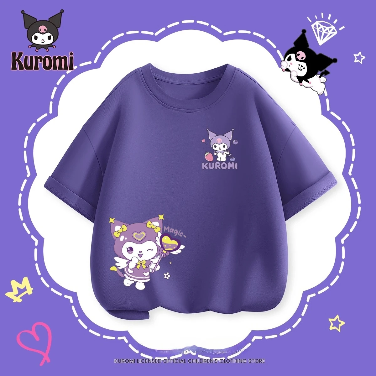 

SANRIO Teen Children Sweet T-shirt Cartoon KUROMI Print Top Kids Clothes Summer Fashion T-shirt Baby Girls Cute Short Sleeve
