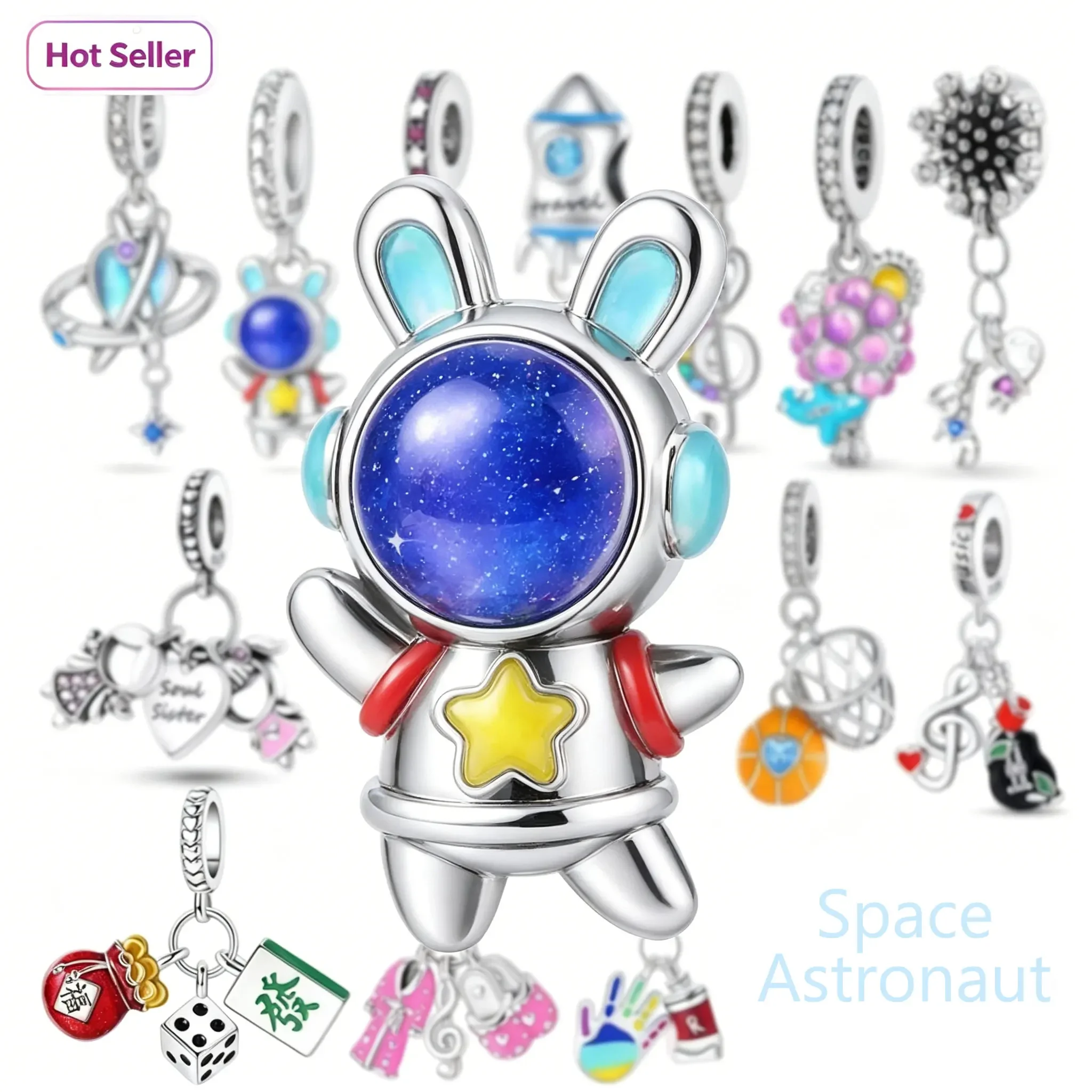 Original 925 Silver plated Charms, Space Astronaut Music Basketball Ice Cream Zircon Beads Fit Bracelet Jewelry Gifts for Women