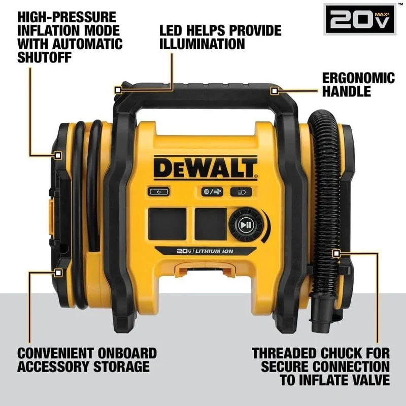 DEWALT 20V MAX Corded/Cordless Air Inflator 160 PSI Tire Inflator Electric Air Pump Blower Dewalt Power Tools DCC020IB