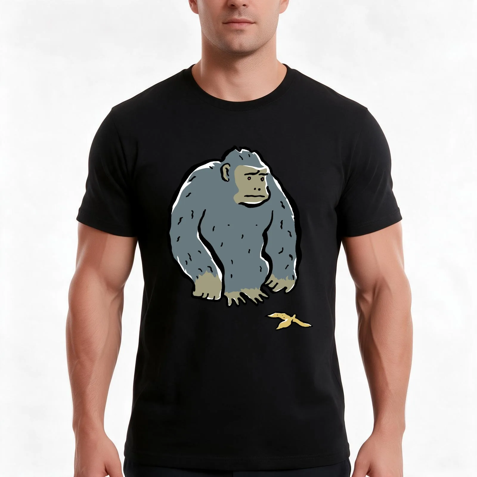 sad ape T-Shirt, Summer Casual Cotton Tee, Oversized Streetwear Tops, Vintage Graphic Print, Loose Fit Short Sleeve, 100% Cotton