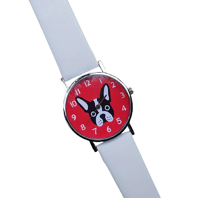 Dummy-Reloj de pulsera de cuarzo para Hombre y mujer, accesorio de pulsera con diseño de perro bonito, Unisex, regalo de Navidad, estilo clásico y sencillo