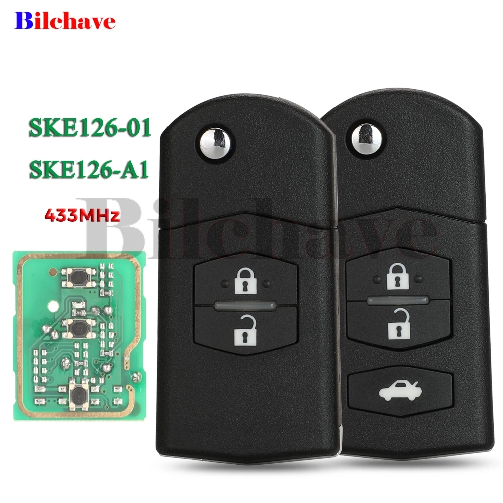 Jingyuqin SKE126-01 SKE126-A1 433MHz chiave a distanza pieghevole avviamento per auto ID63-80bit per Mazda 2 3 5 6 sistema Mitsubishi 3/2 pulsanti