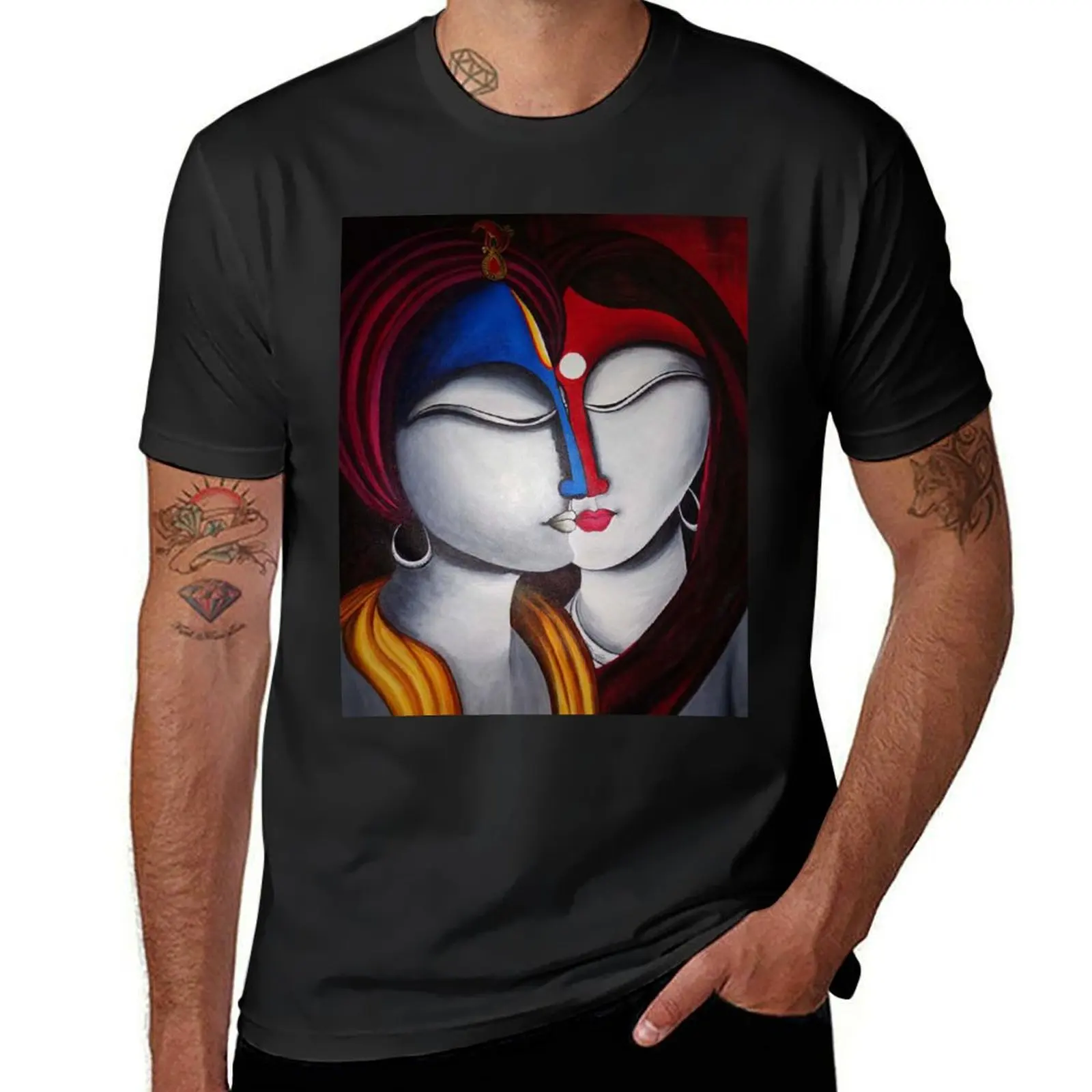 Krishna Radha Spiritual Love T-Shirt funnys tees hippie clothes Short sleeve tee Men's t-shirts