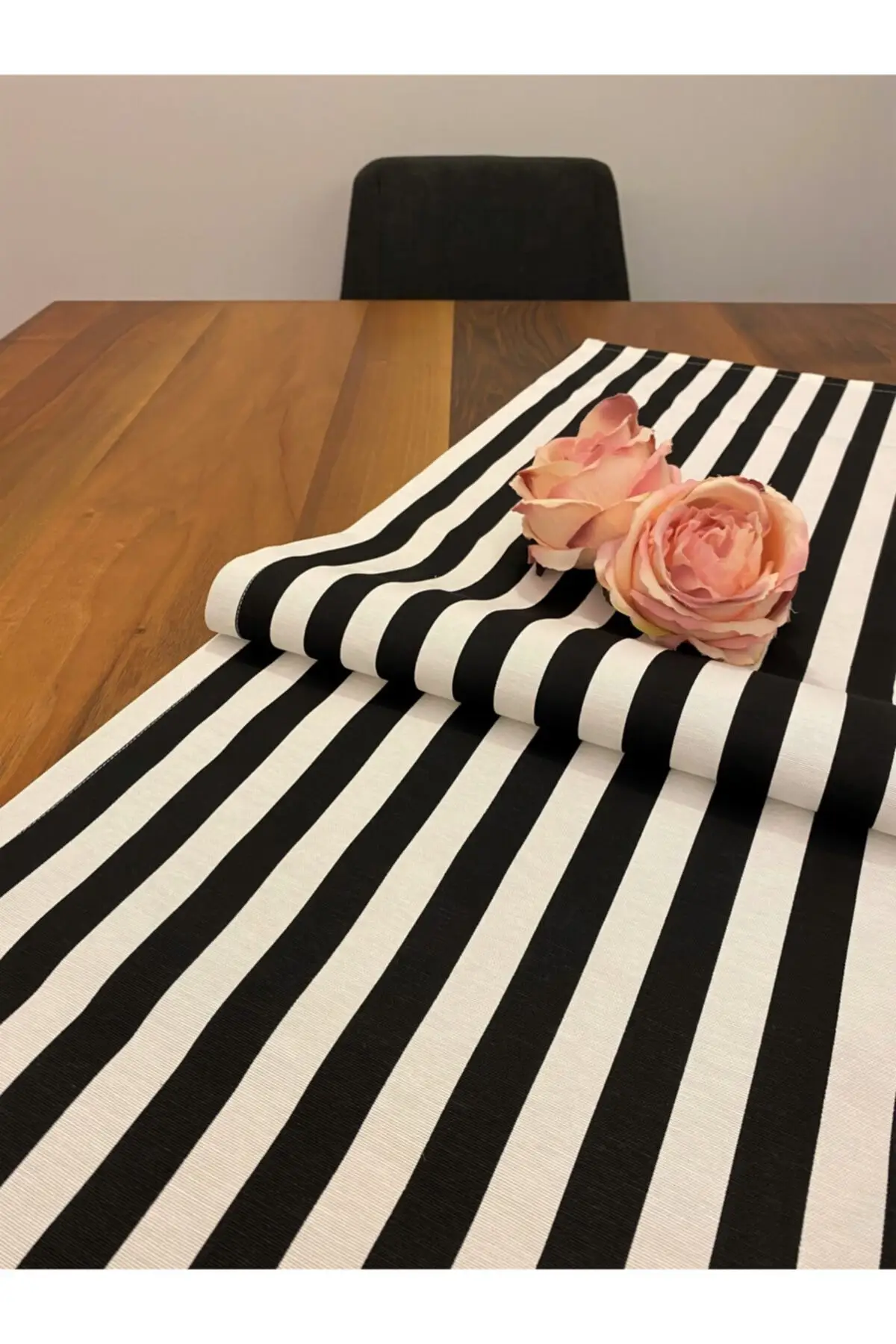 Black and White Striped Rectangle Runner Tablecloth. Kitchen, Table Accessory, Plate Base, Dining Room