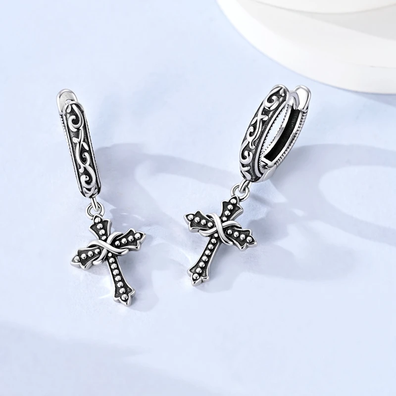 Curled Grass Cross Earrings Women 925 Sterling Silver CZ Zircon Ear Studs Sparkling Earring Wedding Anniversary Gifts