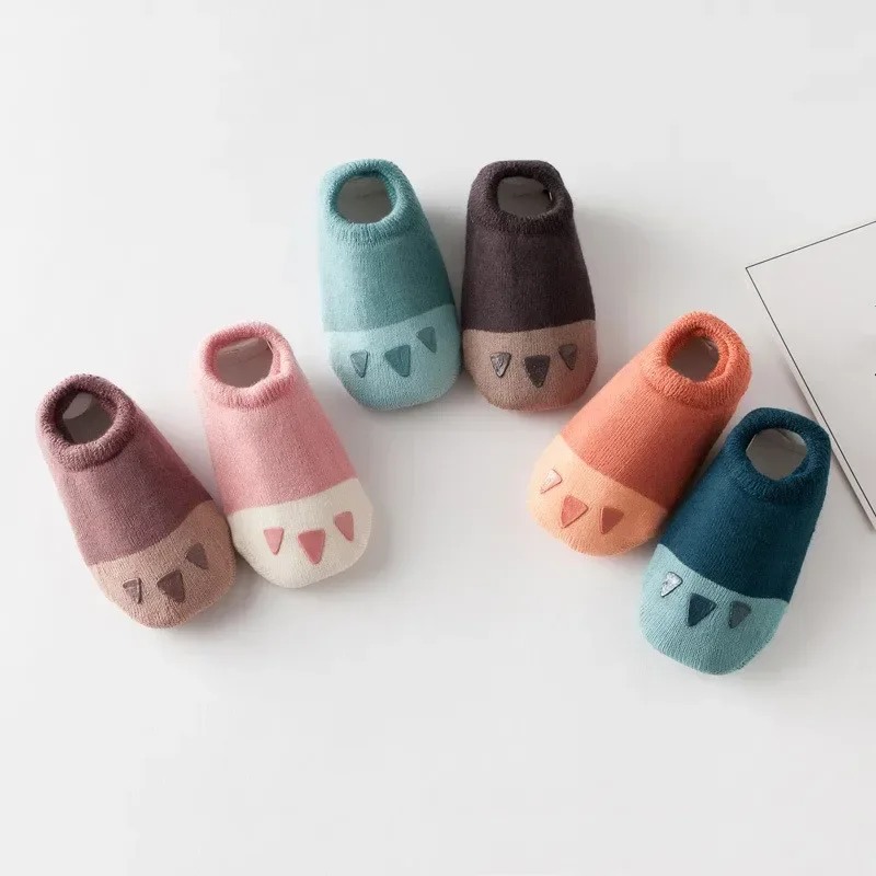 Winter Baby Boys Girls Socks Rubber Soles Slip-resistant Floor Socks Cartoon Infant Kids Cotton Animal Thicken Warm Shoe Socks