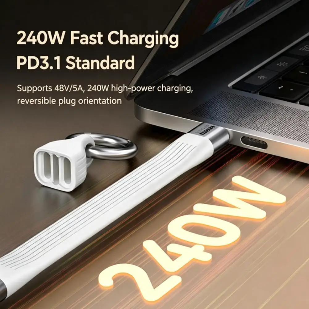 Portable Keychain 240W 40Gbps USB4 Ultra-Short Braided USB-C Cord Quick Sync 8K Video High-Speed Lightweight Durable Extender