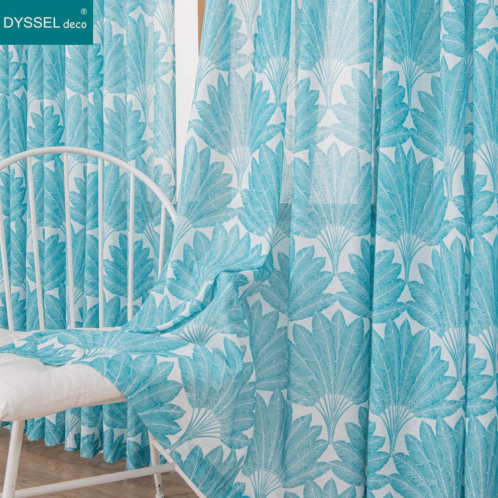 

Modern Printing Leaf Linen Solid Home Linen White Sheer Window Curtains for Living Room Bedroom