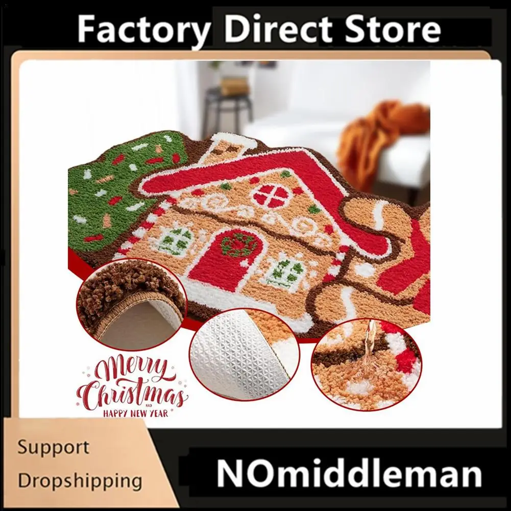 

1Pc Gingerbread Man Christmas Tree Imitation Cashmere Floor Mat Cartoon Christmas Door Mat Foot Mat 2024 Christmas New Products