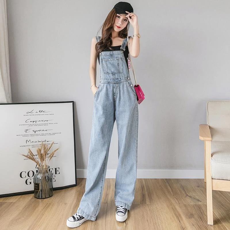 

Women’s Denim Overalls Jeans 2026 Spring Korean Loose Lightweight Floor Length Wide Leg Pants Trendy Casual Street Fashion