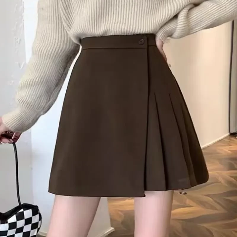

High Waist Pleated Skirt for Women Y2K Fashion Irregular Preppy Casual Skirts Korean Streetwear Solid All Match A Line Skirts