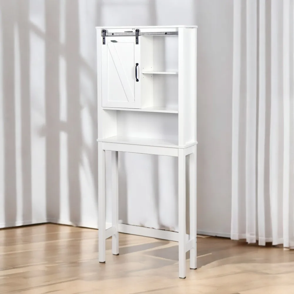 Over-the-Toilet Storage Cabinet, Space-Saving Bathroom Cabinet, with Adjustable Shelves and A Barn Door 27.16 x 9.06 x 67 inch