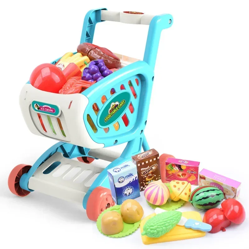 Children's Simulation Shopping Cart Trolley Toy Cutting Fruits and Vegetables Supermarket Cart car Kitchen Cooking toy kids gift