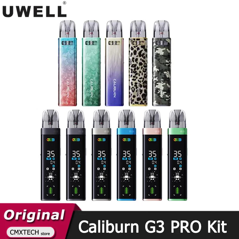 طقم Uwell Caliburn G3 Pro الأصلي بطارية 35 وات 1000 مللي أمبير في الساعة مع خرطوشة Caliburn G3 Pod 2.5/3 مللي مبخر السجائر الإلكترونية