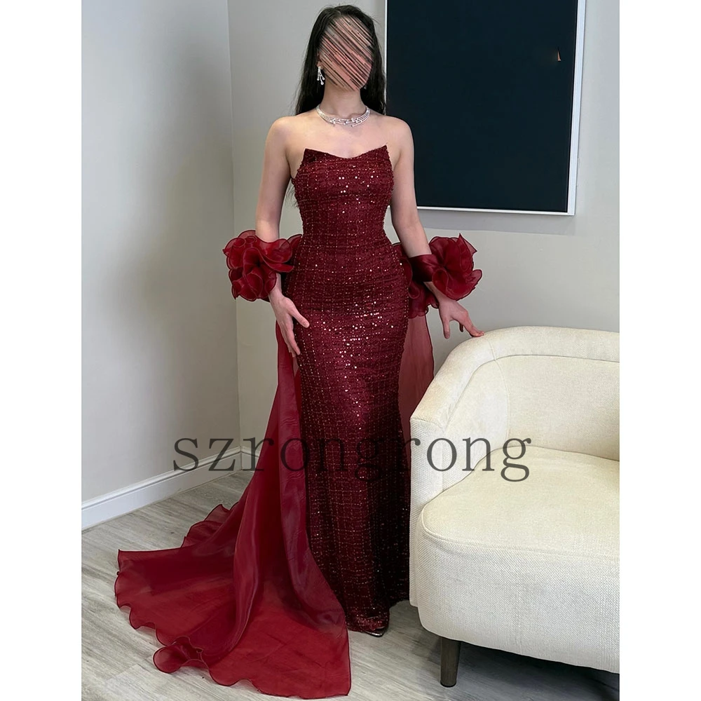 Custom Made Off Shoulder Sequins Shiny Sheath Evening Party Dress Cape Ruffles Saudi Gown Sheath Floor Length Prom Bridal Gown