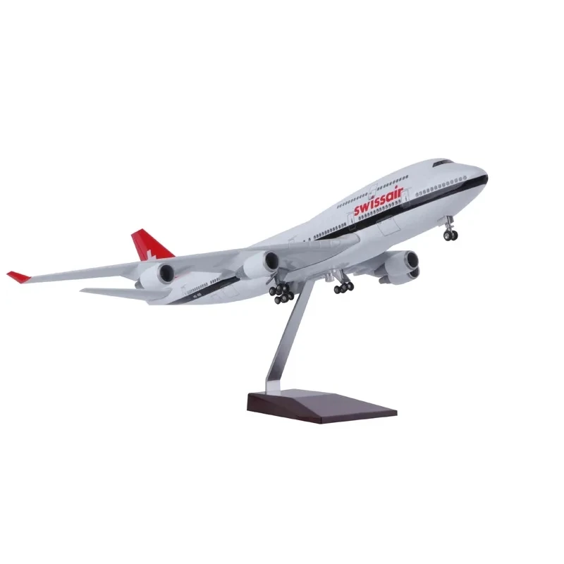 47CM Model Airplane Swiss Airlines Airways B747 Resin 1:150 Scale Aircraft with Wheel LED Light Collectible Aviation Enthusiast