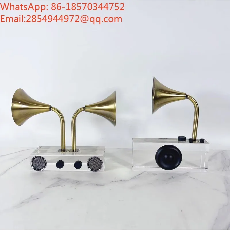 Simple Modern Transparent Curved Phonograph Crystal Glass Ornament Living Room Entrance Desktop Decoration