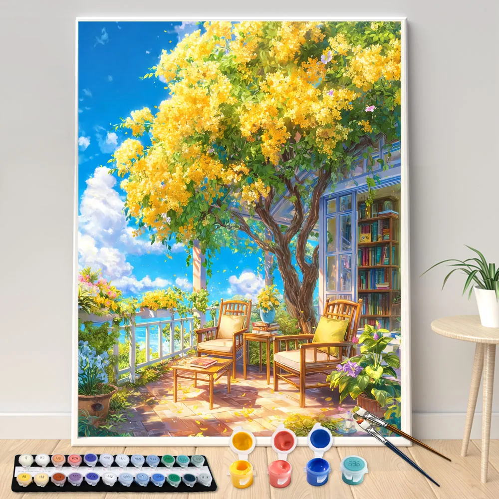 

Painting By Numbers 40x50cm Kits Summer afternoon courtyard Picture By Numbers For Home Decors Handpainted Diy Gift