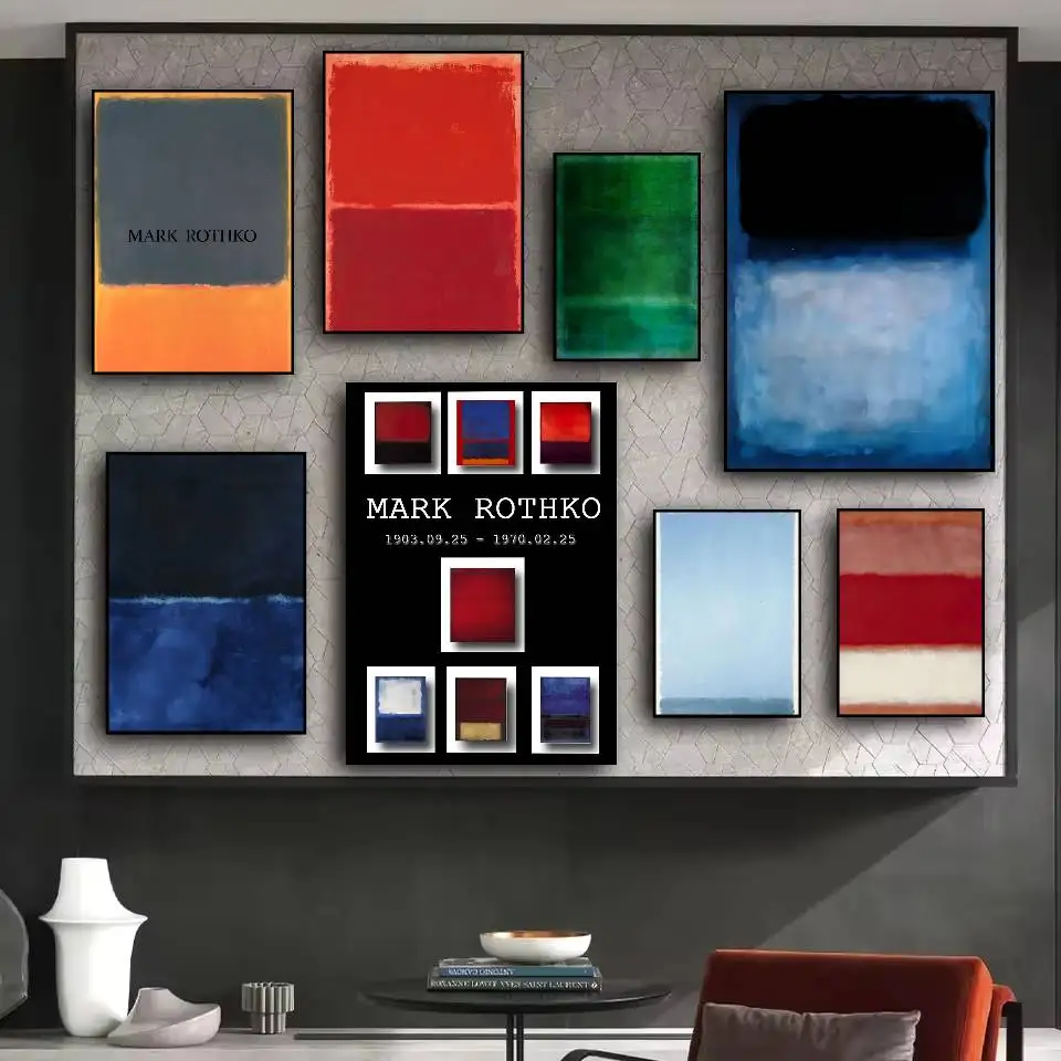 Vintage Minimalist Mark Rothko Canvas Painting Modernism Exhibition Poster HD Art Sticky Wall Waterproof Home Living Room