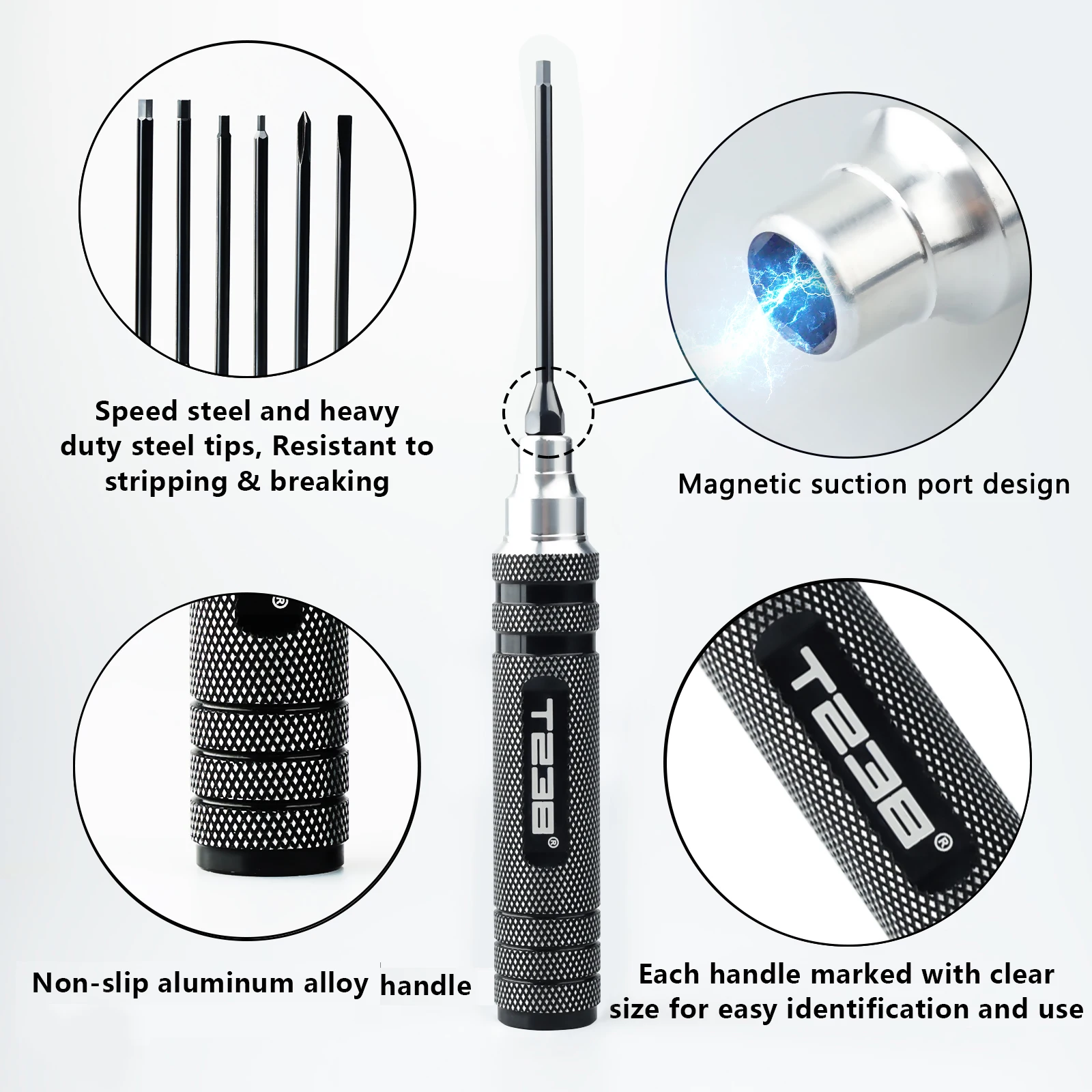 T238 Black Titanium Professional Screwdriver Set Hexagonal 1.5mm 2.0mm 2.5mm 3.0mm Flathead Bit 3.0mm Phillips Head Bit 3.0mm