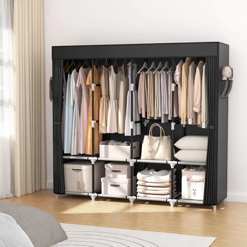 Portable Closet for Hanging Clothes 67 Inch Wide Large Capacity Portable Wardrobe Closet with Cover, 4 Storage Shelves