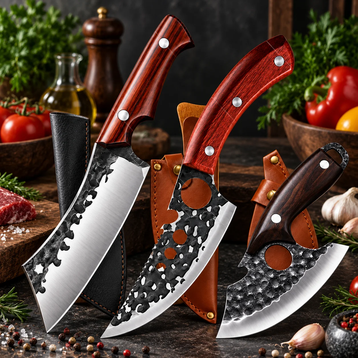 WXCOO High Carbon Hand Forged Kitchen Knives Stainless Steel BBQ Meat Cutter Butcher Knife Multifucntional Chef Knife Cooking
