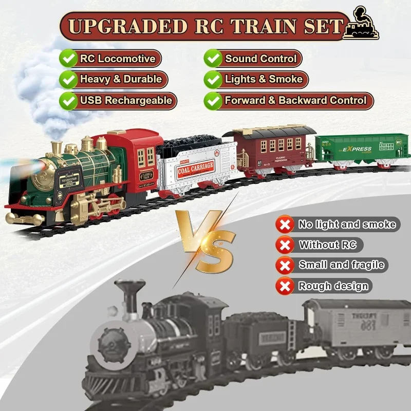 Christmas remote control Train Toys steam Locomotive Engine, Cargo Car and Train Tracks for kids Christmas toys for kid