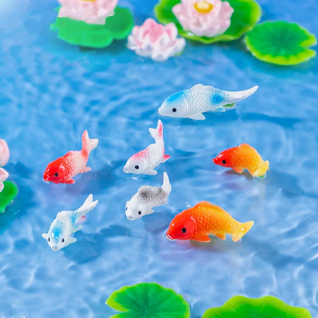 10PCS Mini Koi Fish Resin Goldfish Figurines Bonsai Statue for Room DIY Crafts Miniature Garden Decor Micro Landscape