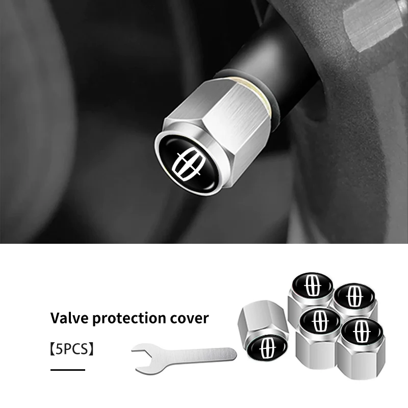 5Pcs Vehicle Anti‑Theft Metal Tire Valve Stem Caps Dust Proof Wheel Air Valve Covers For Lincoln Nautilus Aviator Corsair MKZ Na