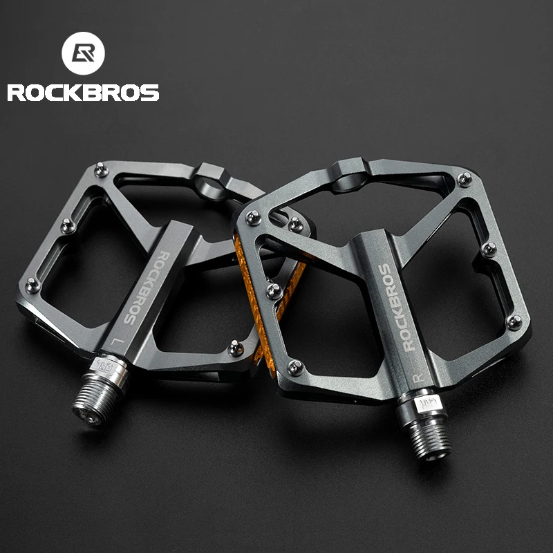 ROCKBROS Cycling Bicycle Pedals Save Effort Aluminum Alloy Anti-slip MTB Road Mountain Reflective Bearing Bike Pedals Accessory