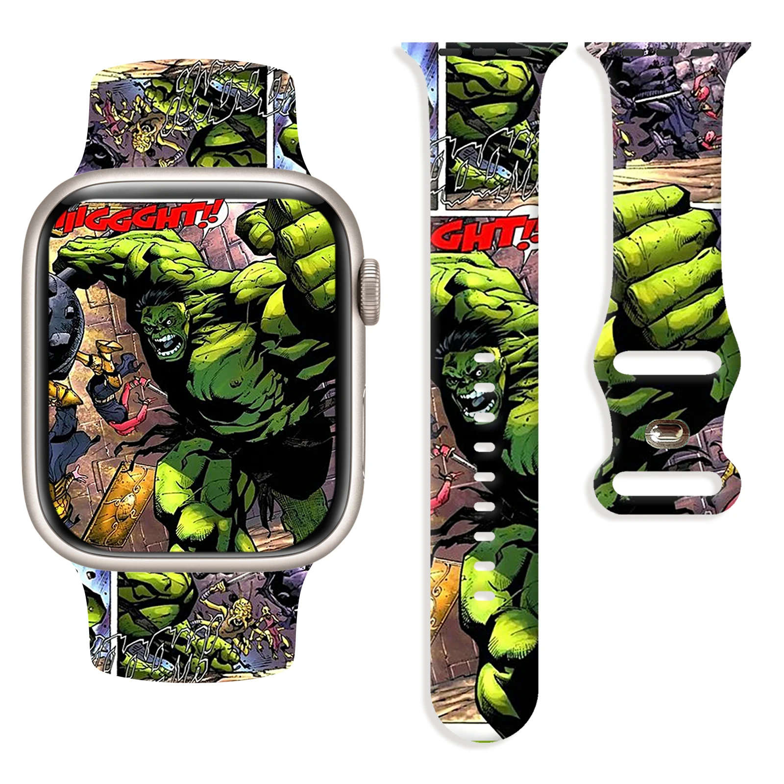 

Disney Hulk Printed Strap for Apple Watch 9 8 7 SE 6 Silicone Sport Band Replaceable Bracelet for iWatch 45mm 44mm 42mm 41mm